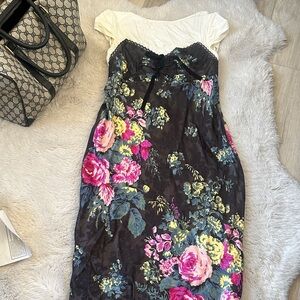 NWT ANTHROPOLOGY Floral Black and Pink Strapless Dress